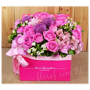 A25  玫瑰花盒花 粉紅色玫瑰花盒花 香港鮮花盒裝花    A25  玫瑰花盒花 粉紅色玫瑰花盒花 香港鮮花盒裝花