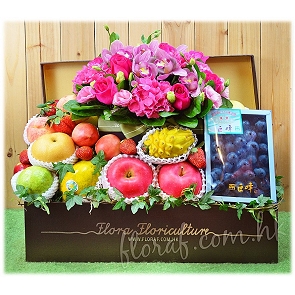 FR2     生果加花 - 日本巨峰提子水果鮮花盒 商務水果禮籃訂購