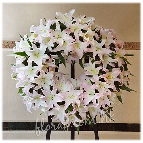 F35	淡粉百合 白事花圈 F35	淡粉百合 白事花圈