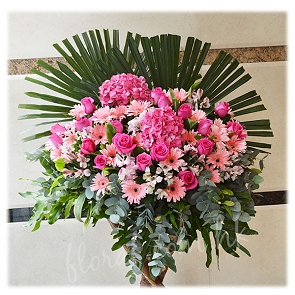 OP55  荷蘭繡球 + 玫瑰 + 肯雅小百合 開張花籃 OP55  荷蘭繡球 + 玫瑰 + 肯雅小百合 開張花籃